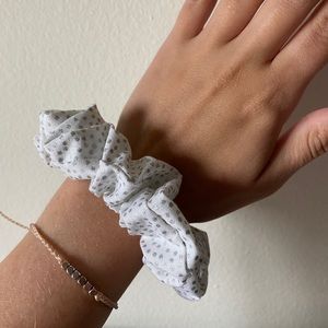 Silver polka dot scrunchie